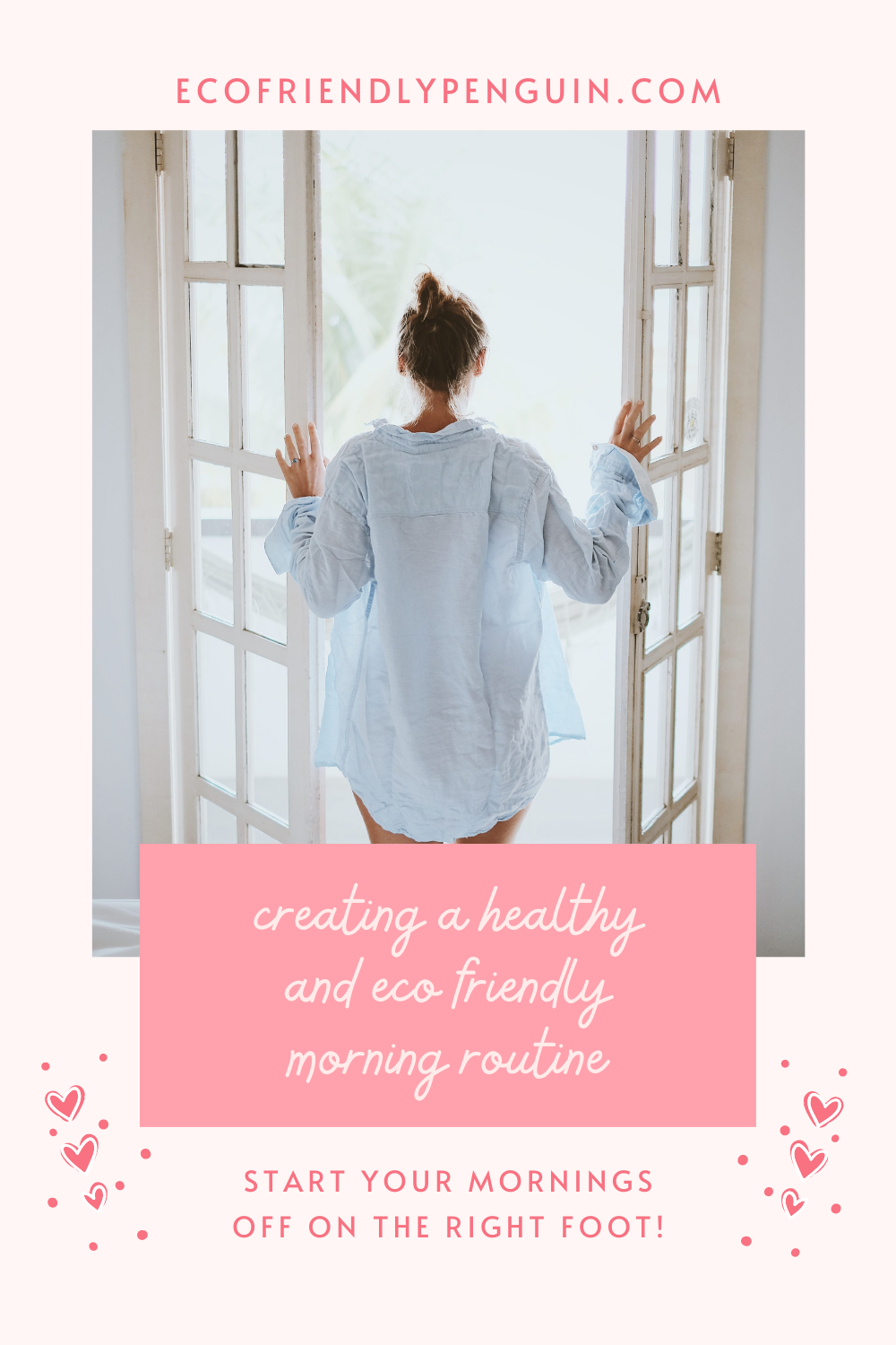 woman standing in front of window, test reads healthy morning routine